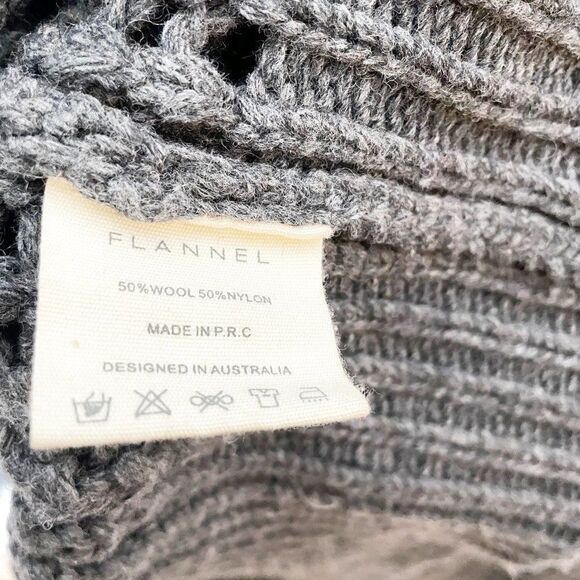 Flannel Chunky Open Crochet Knit Wool Blend Crew Neck Pullover Sweater Gray M - Picture 6 of 6